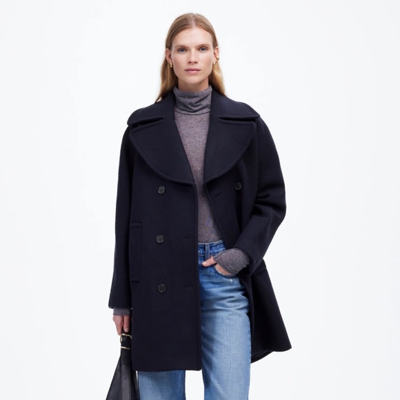 New MADEWELL Size XS Oversized-Collar Peacoat in Insuluxe Fabric Navy NT129 - Picture 1 of 7